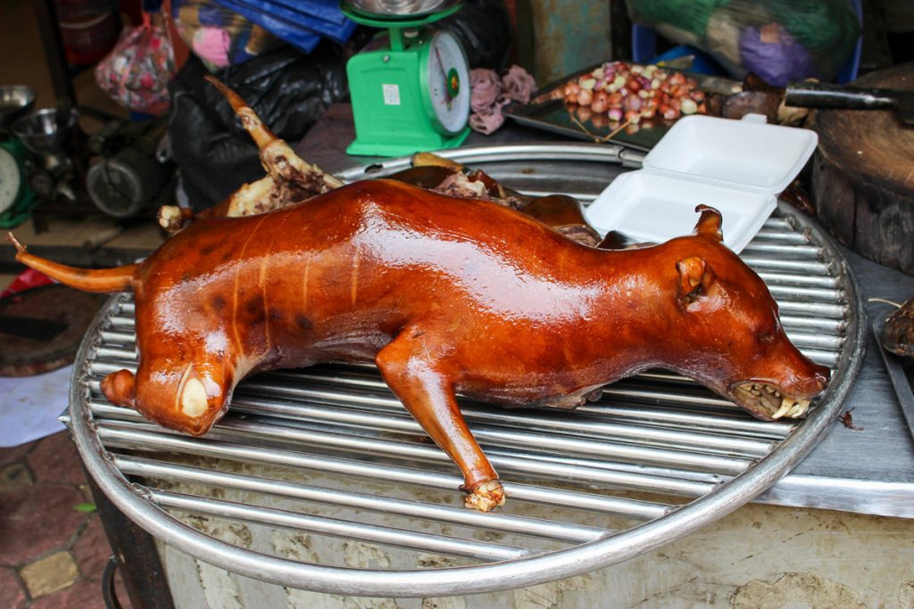 Gegrillter Hund in Vietnam BBQ dog Hanoi