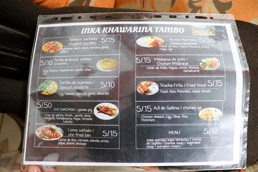Speisekarte Hotel Inka Khawarina Tambo