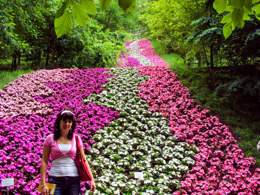 Blumenfluss in dem Garten von Schloss Trauttmansdorff