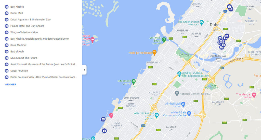 Tag 3 Dubai Sehenswürdigkeiten auf der Karte