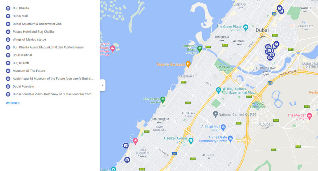 Tag 3 Dubai Sehenswürdigkeiten auf der Karte