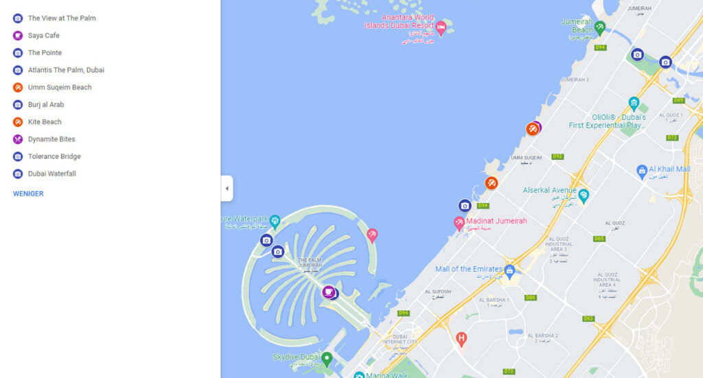 Tag 4 Dubai Sehenswürdigkeiten auf der Karte