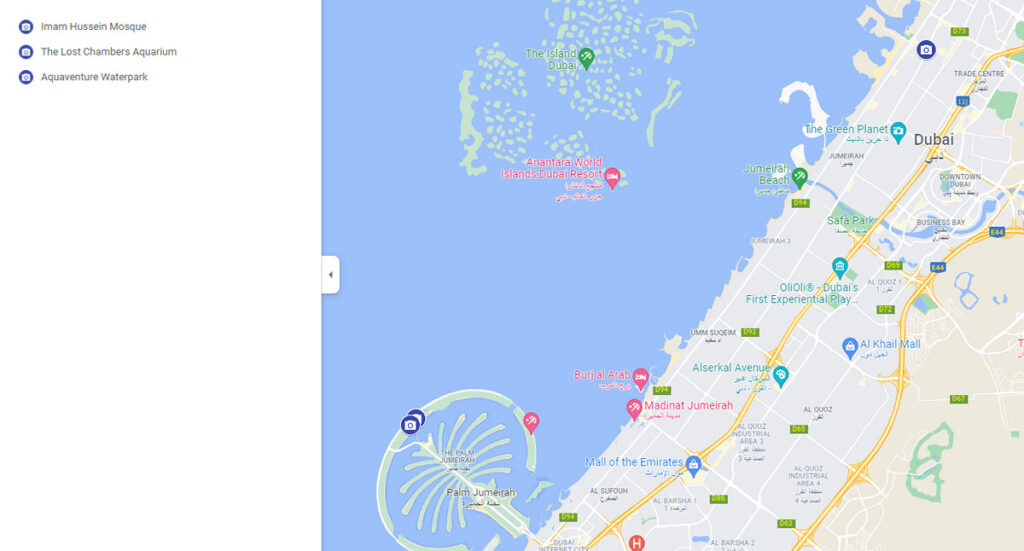 Tag 5 Dubai Sehenswürdigkeiten auf der Karte