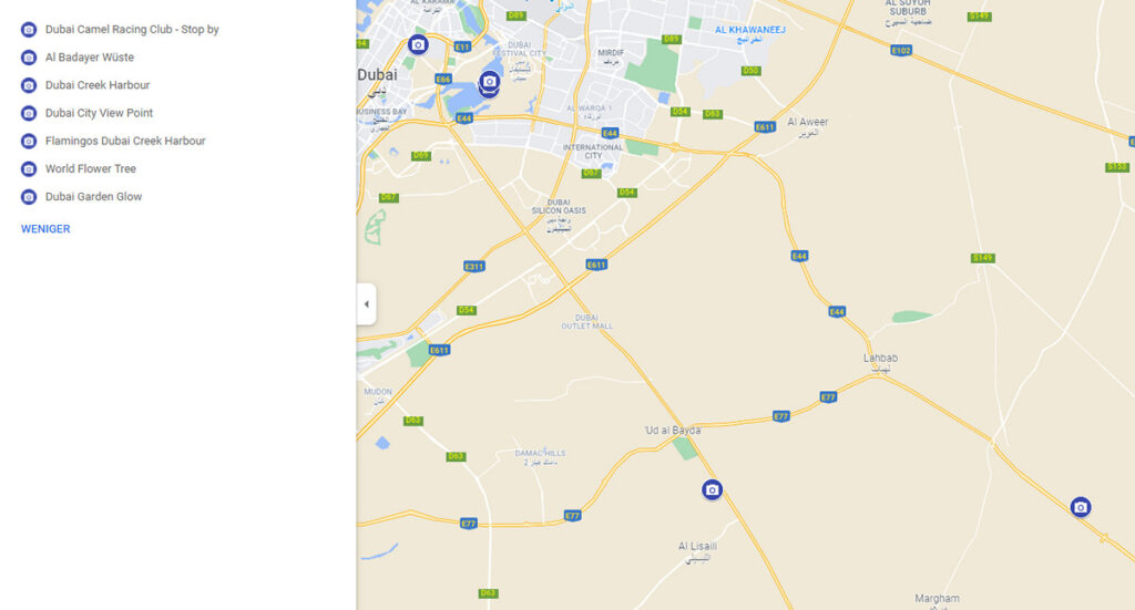Tag 6 Dubai Sehenswürdigkeiten auf der Karte