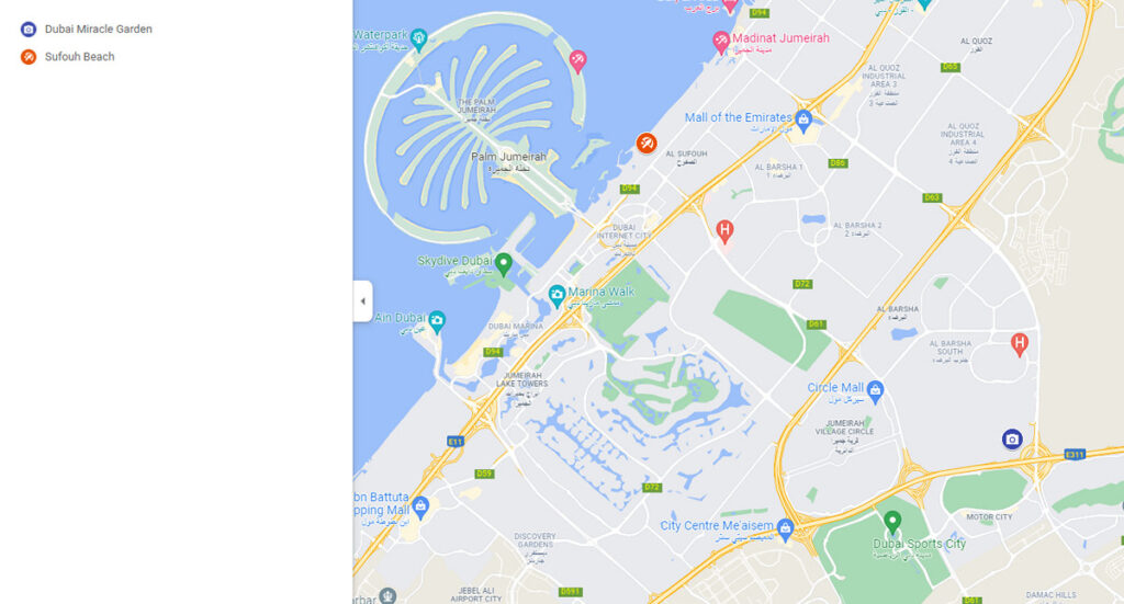 Tag 8 Dubai Sehenswürdigkeiten auf der Karte