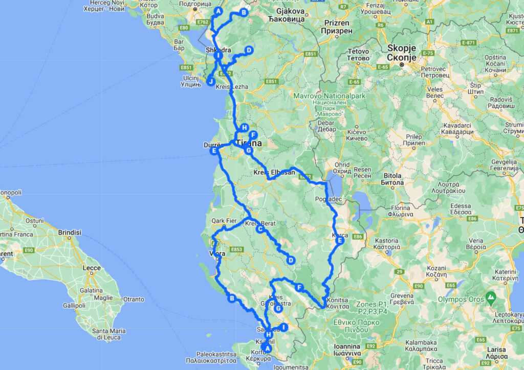 Albanien Roadtrip Route