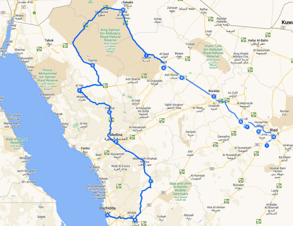 Saudi-Arabien Roadtrip Route